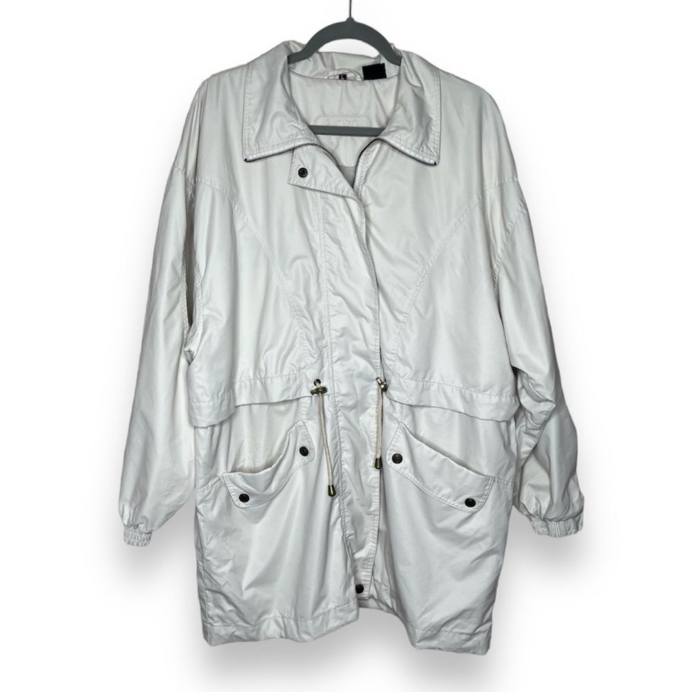 Aeros Anorak Jacket Cream Snap Zipper Front Big Pockets Lined Womens Size Large